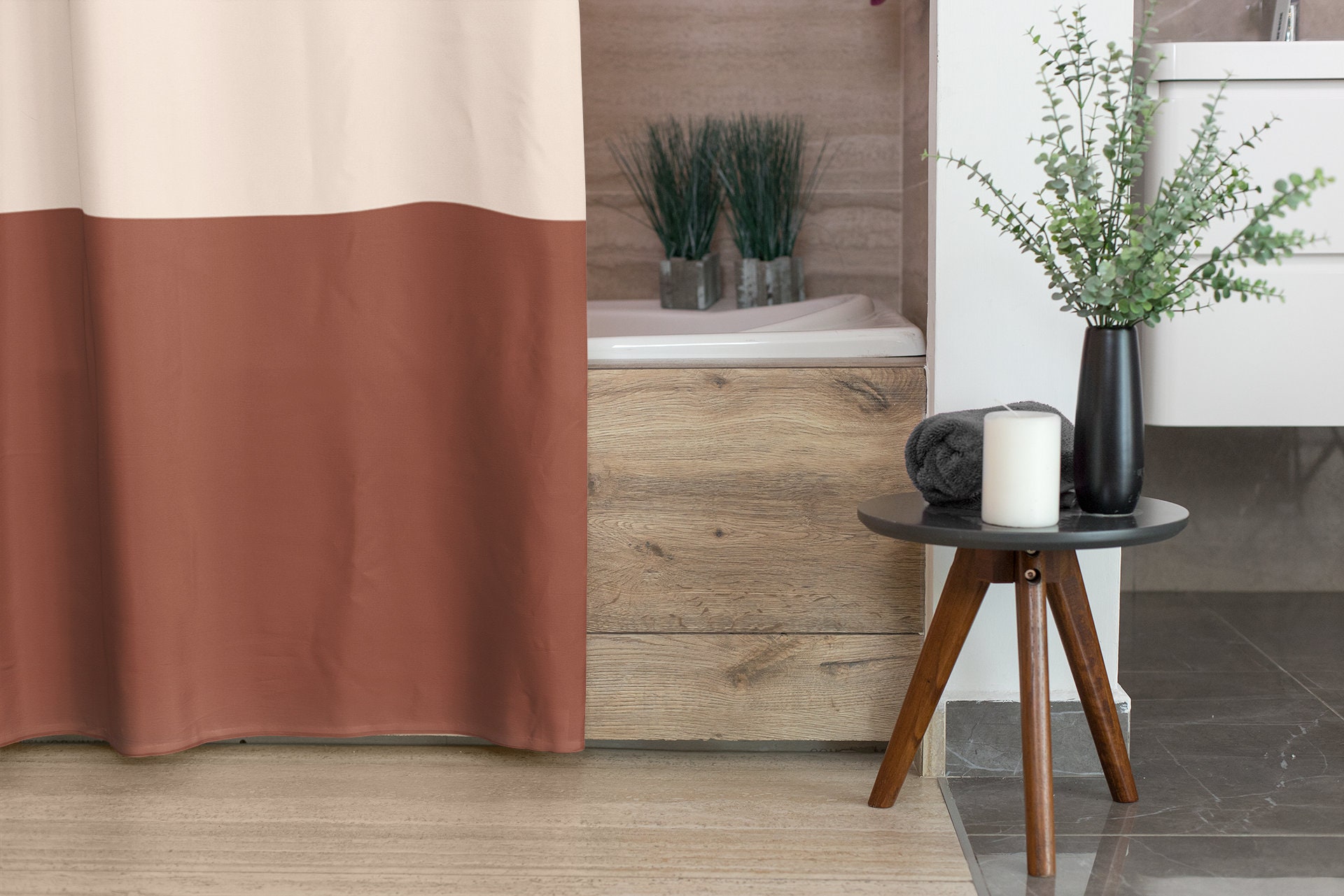 Orange shower curtains Color block bath curtain Terracotta Etsy