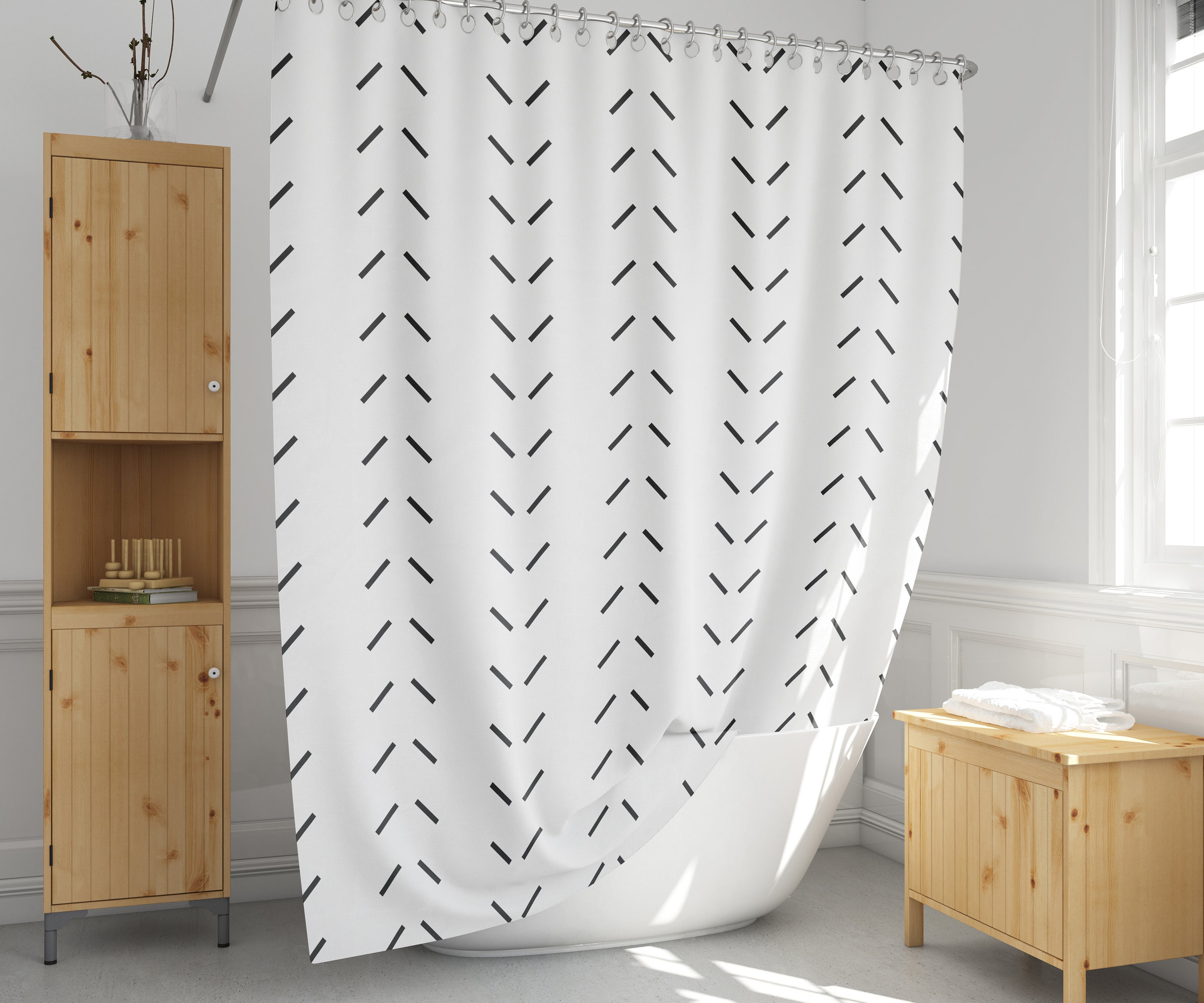 Cortinas de ducha de tela floral Baño repelente agua a prueba de molde argollas para cortinas Baño CE2558604