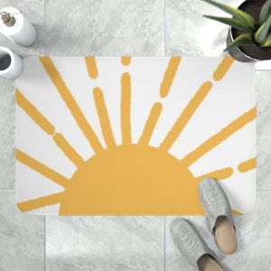 Sun bath mat Yellow bath mat Hand drawn sunburst bath rug Yellow bath rugs Abstract sun bath mat Bathroom decor-126