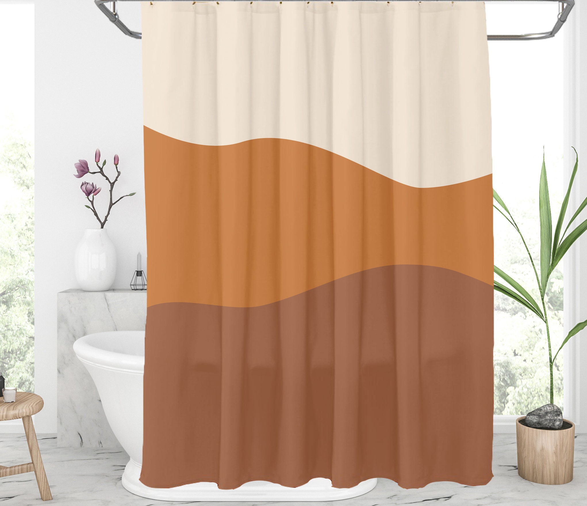 Orange and terracotta shower curtains Long bath curtain Shower Etsy
