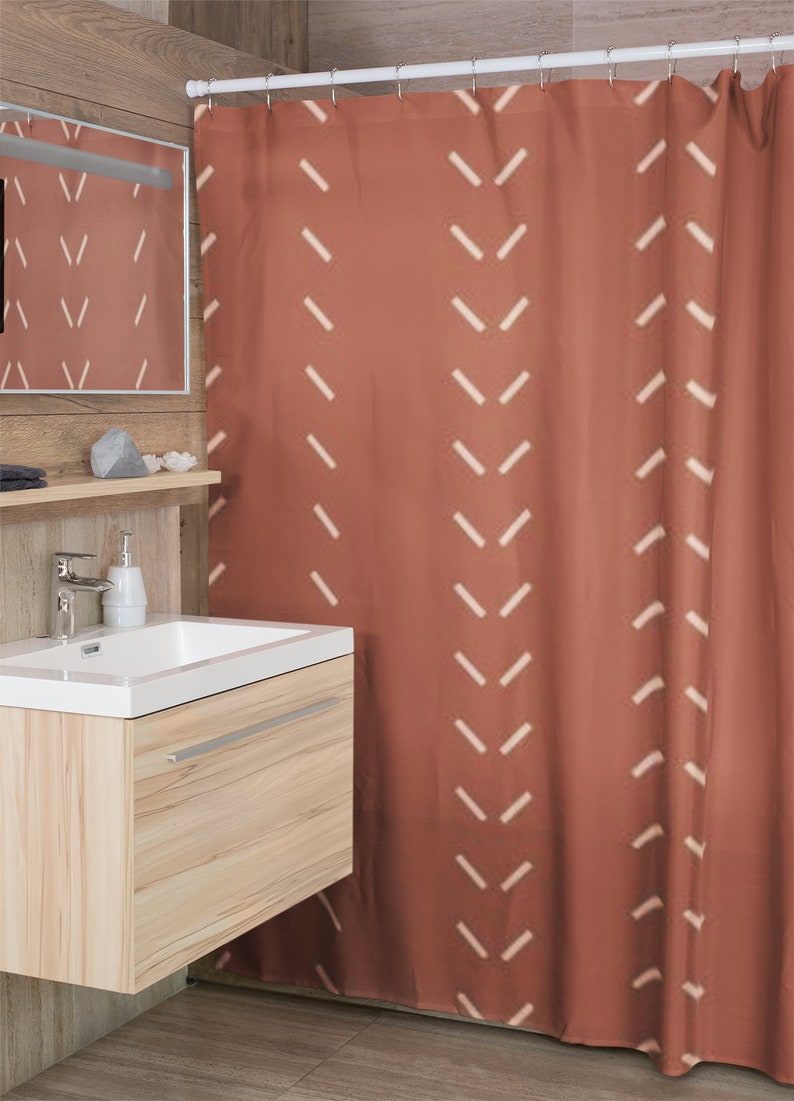 Terracotta Shower Curtain Boho Bath Curtain Geometric - Etsy