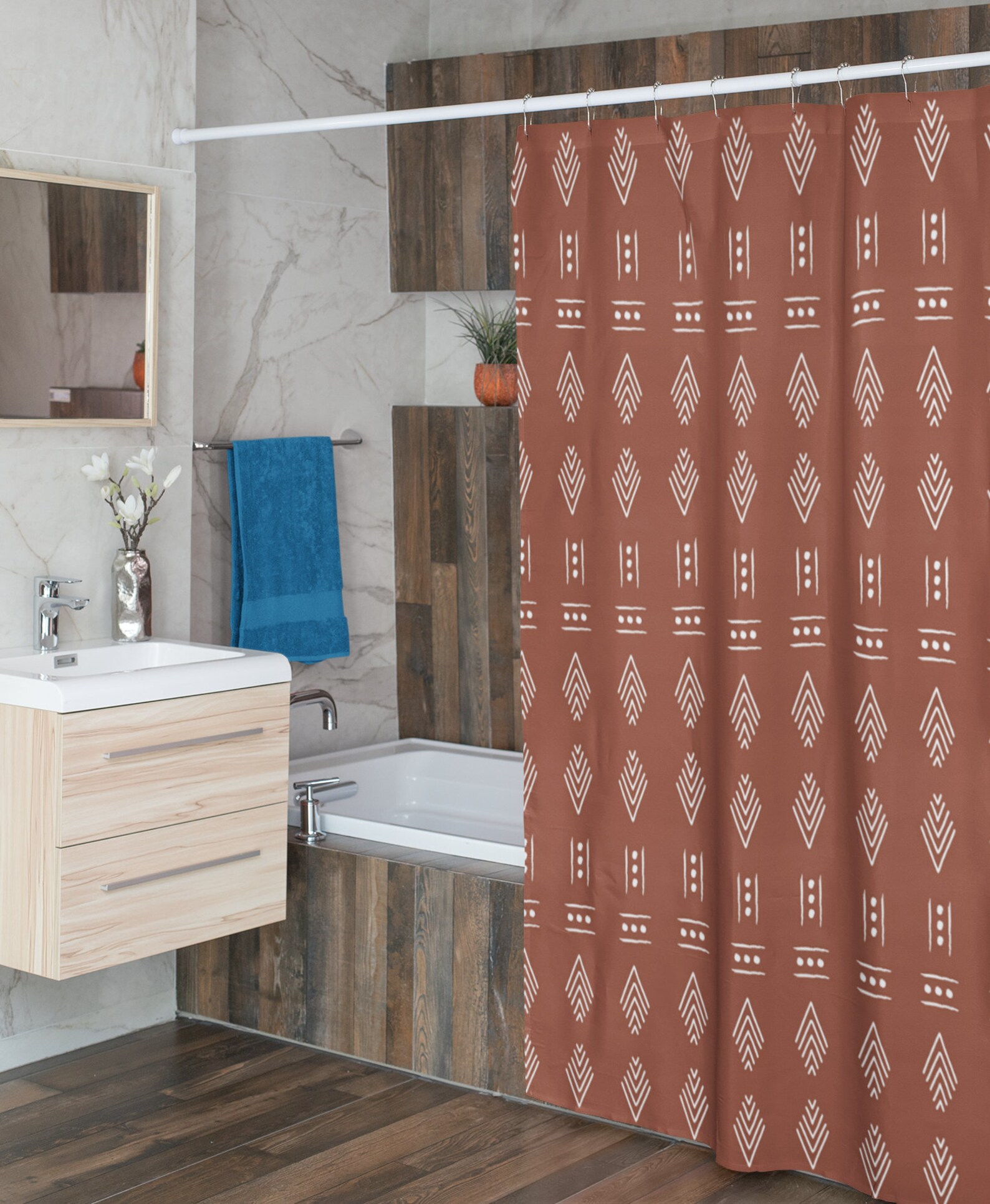 Terracotta Shower Curtain African Pattern Shower Curtain Etsy