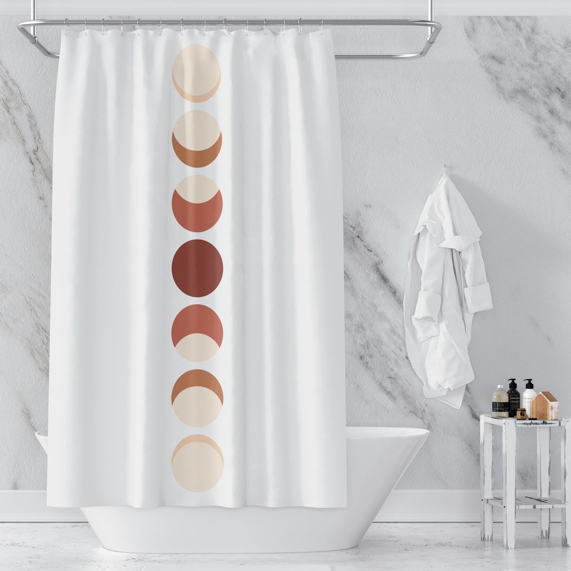 Moon Phase Shower Curtain Earth Tone Shower Curtain Boho Etsy