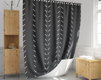 African mudcloth printed, Black and white shower curtain, Boho bath curtain, Simple bathroom decor, Standard and extra long size-144