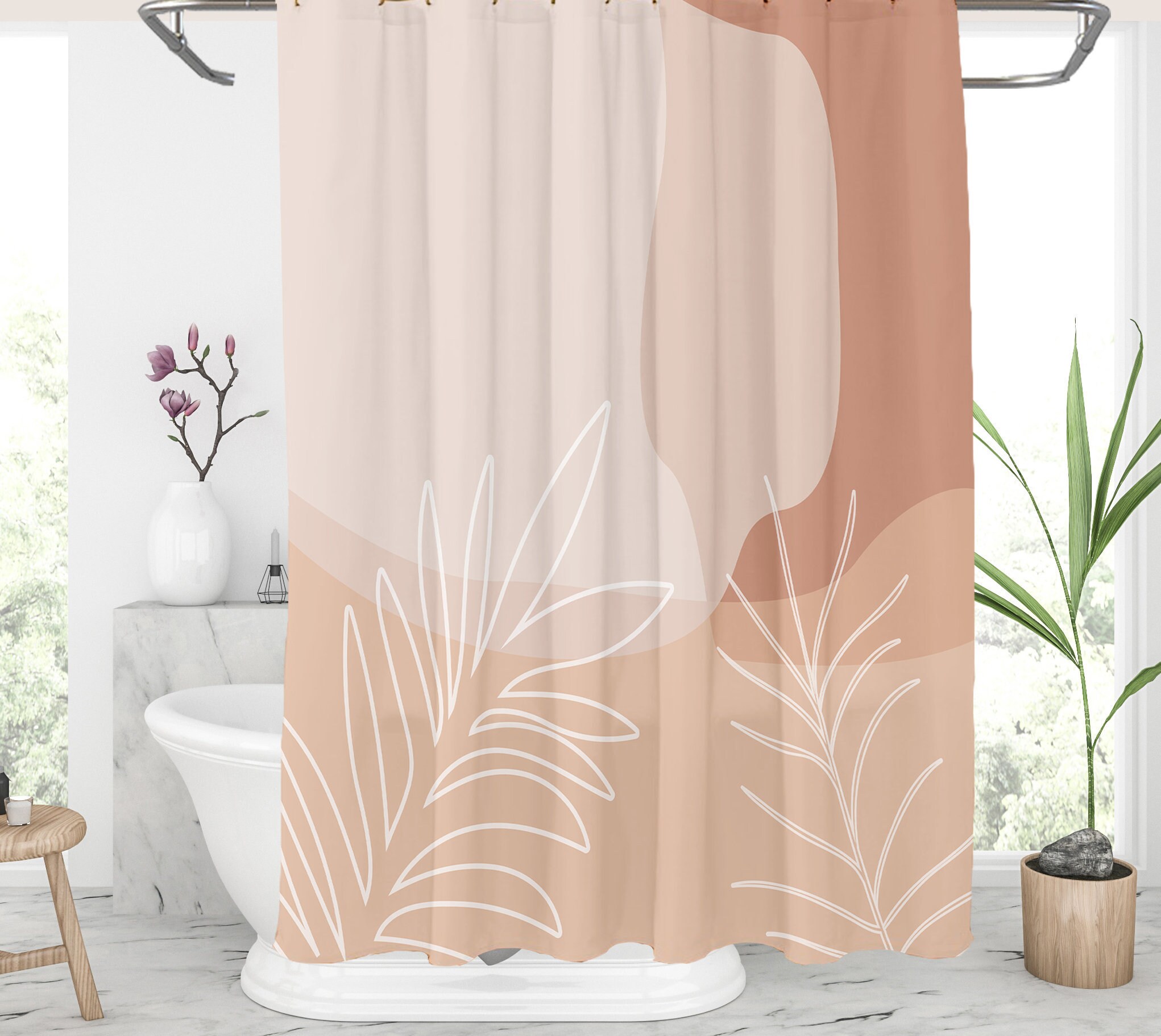 Tropical plant shower curtain Earth tone shower curtain Etsy