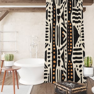 African mudcloth print shower curtain, Ethnic bath curtain,Minimal bathroom decor, Standard size, Boho style, Housewarming gift