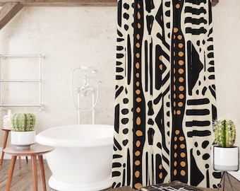 African mudcloth print shower curtain, Ethnic bath curtain,Minimal bathroom decor, Standard size, Boho style, Housewarming gift
