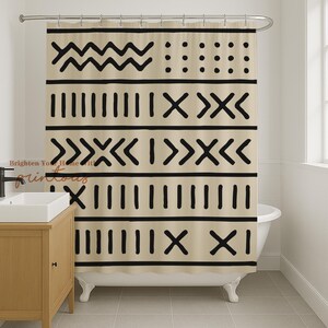 African Mudcloth Print Shower Curtain: Geometric Bathroom Decor Boho Style-61