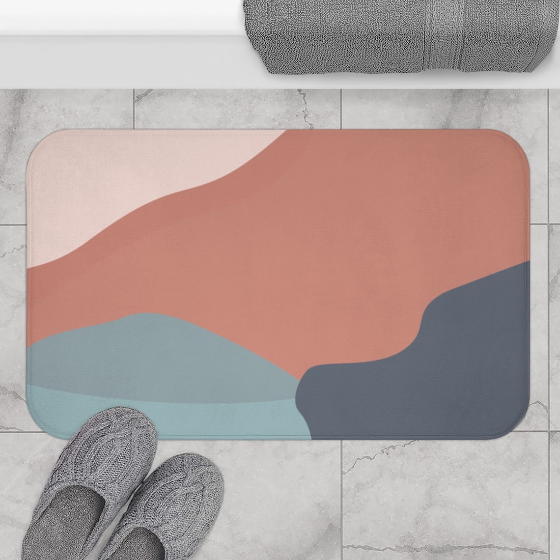 Color Blocked Bath Mat Abstract Art Bath Rug Terracotta and - Etsy