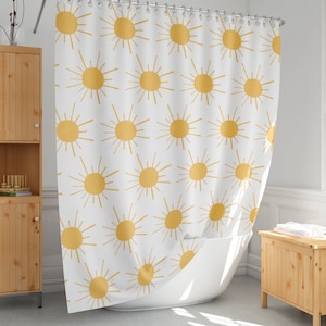 Sun shower curtain, Shining sun bath curtain, Yellow and white, Simple modern style, Bathroom decor, Extra long and custom size-133