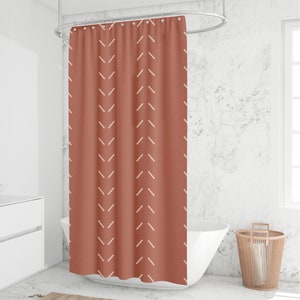 Terracotta Shower Curtain, Boho Bath Curtain, Geometric Bathroom Decor, African Mudcloth Style ...