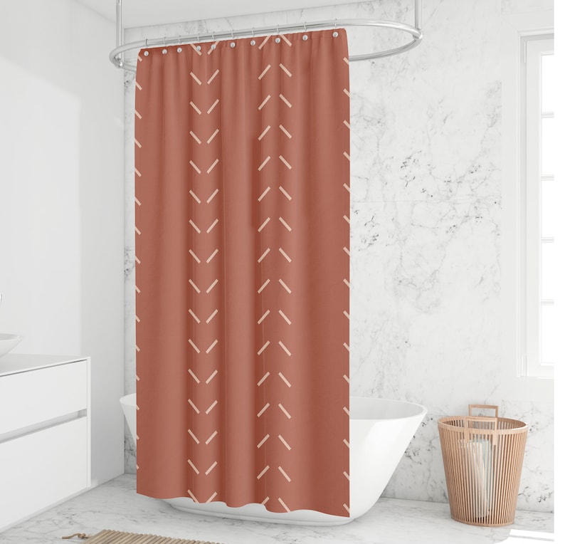 Terracotta Shower Curtain Boho Bath Curtain Geometric Etsy