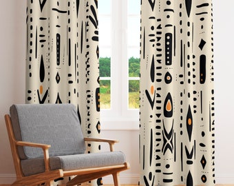 African mudcloth print window curtain Curtains for living room Blackout curtains for bedroom Minimalist curtain panels-201