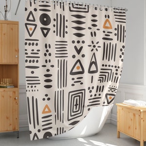 African Mudcloth Shower Curtain: Minimalist Ethnic Bathroom Decor