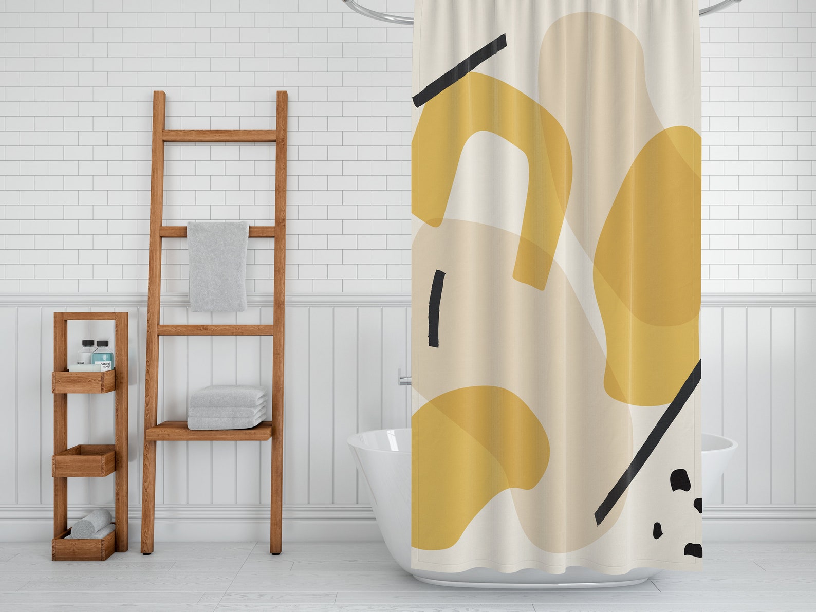 Yellow and black shower curtain Abstract shower curtain Long Etsy