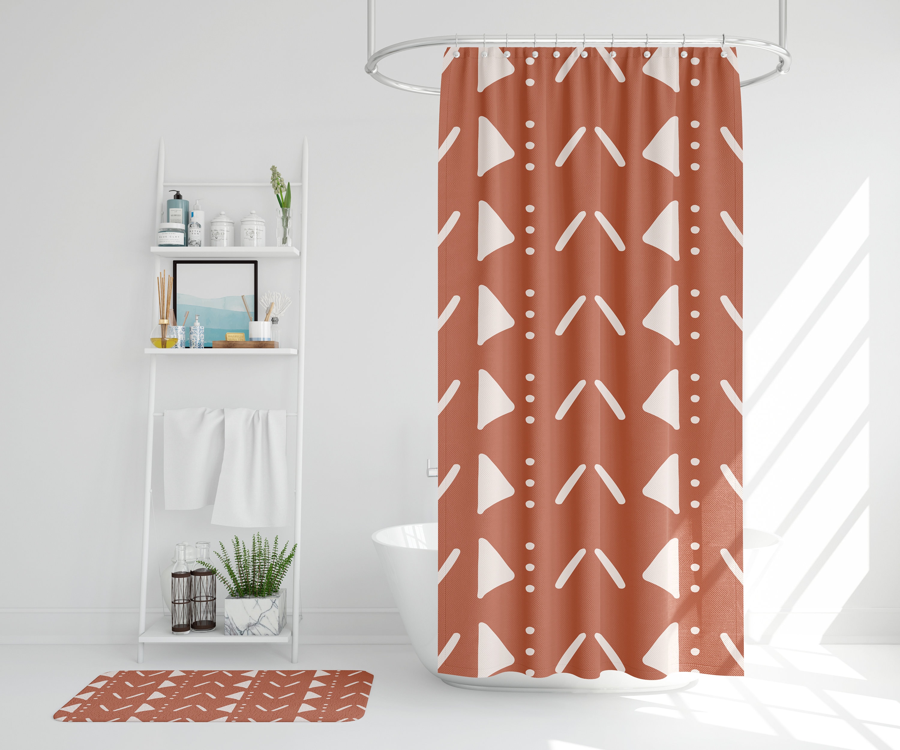 Burnt orange shower curtain African mudcloth print shower Etsy