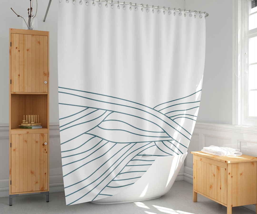 Minimal Line Art Shower Curtain, Abstract Art Bath Curtains, Modern
