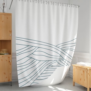 Minimal line art shower curtain, Abstract art bath curtains, Modern Simple style, Extra long and custom size, Aparment, Waterproof-172