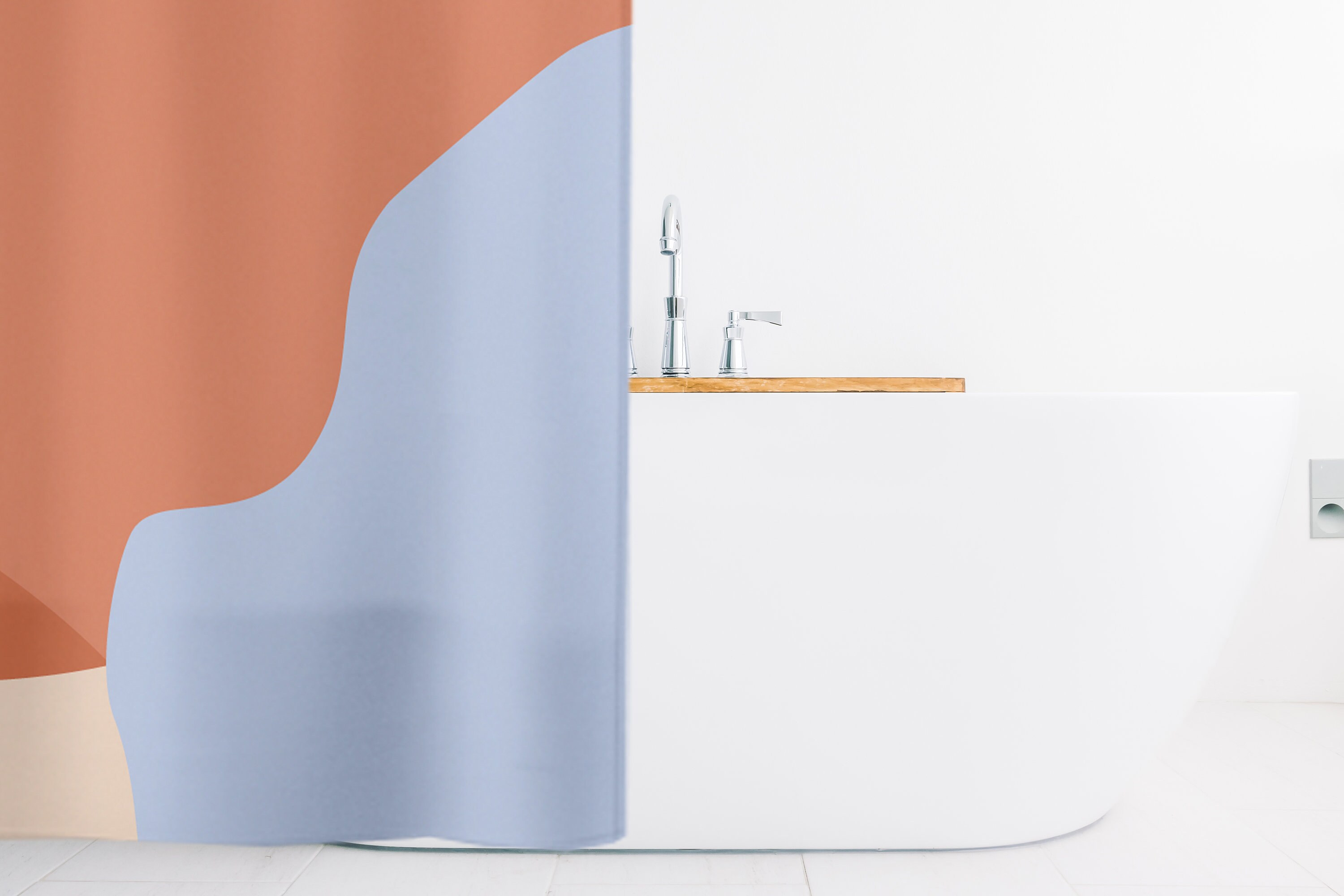 Coral pink and blue shower curtain Color blocked shower Etsy