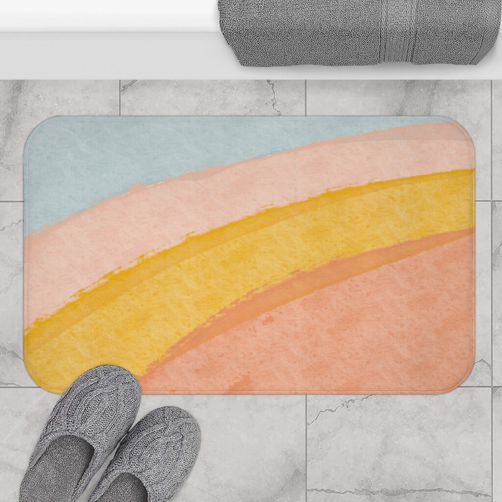 Pastel colors bath mat Hand drawn watercolor bath rug Colorful Etsy