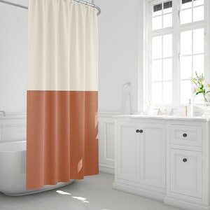 Rideau de douche beige et orange brûlé, rideaux de bain simples, bicolore, taille extra longue et standard, décoration de salle de bain minimaliste, idée cadeau-121 image 3