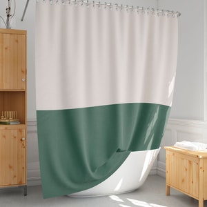 Minimal shower curtain Dark emerald green shower curtains Color block bath curtain Minimalist bathroom decor Standard size-52