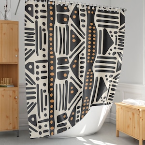 African Mudcloth Shower Curtain: Minimalist Ethnic Bathroom Decor