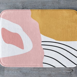 Abstract Art Bath Mat: Pink, Yellow, and Mustard - Modern Bathroom Decor