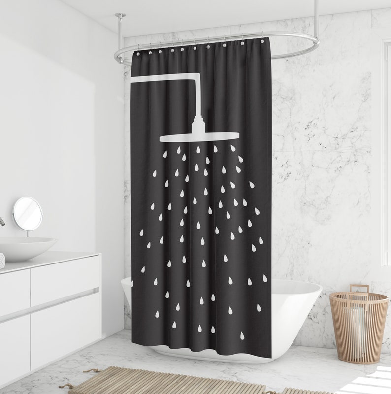 Douchekop douchegordijn Zwartwitte douchegordijnen Lang Etsy