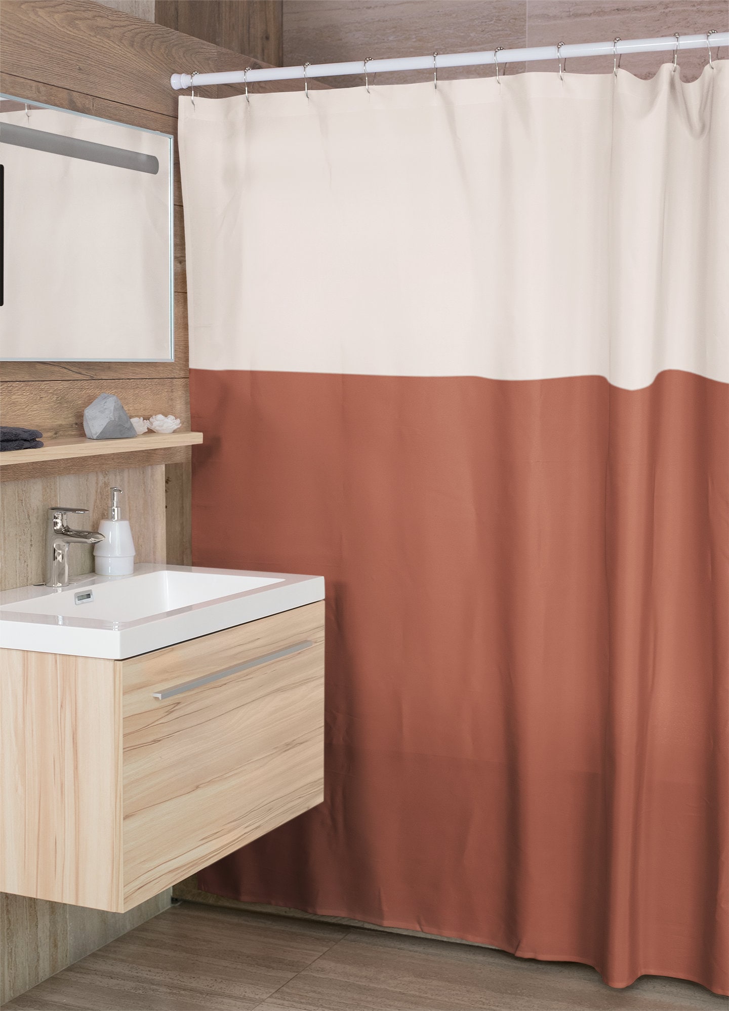 Terracotta shower curtain Apricot shower curtain Color blocked | Etsy