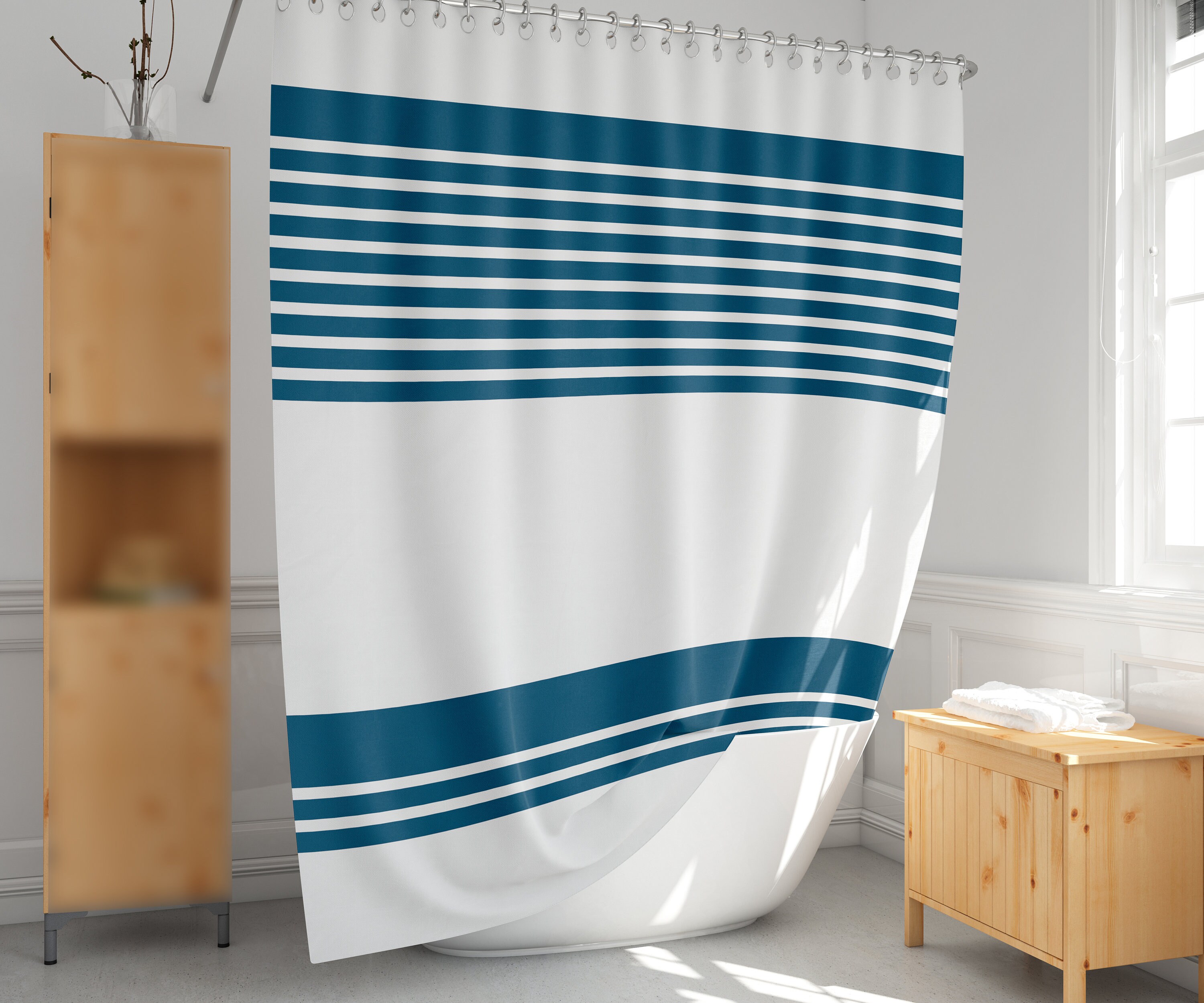 Marineblauw douchegordijn Gestreepte douchegordijnen Extra Etsy