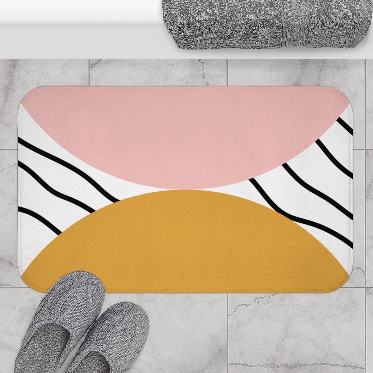 Pink and Yellow Bath Mat Modern Shower Mat Mustard Yellow Etsy