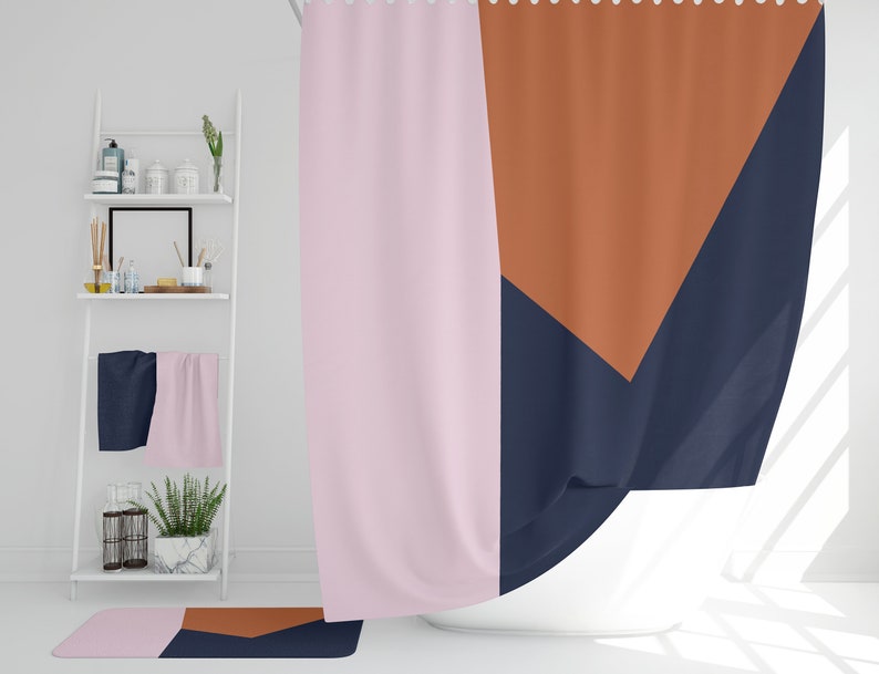 Burnt orange shower curtain Navy blue shower curtains Abstract | Etsy