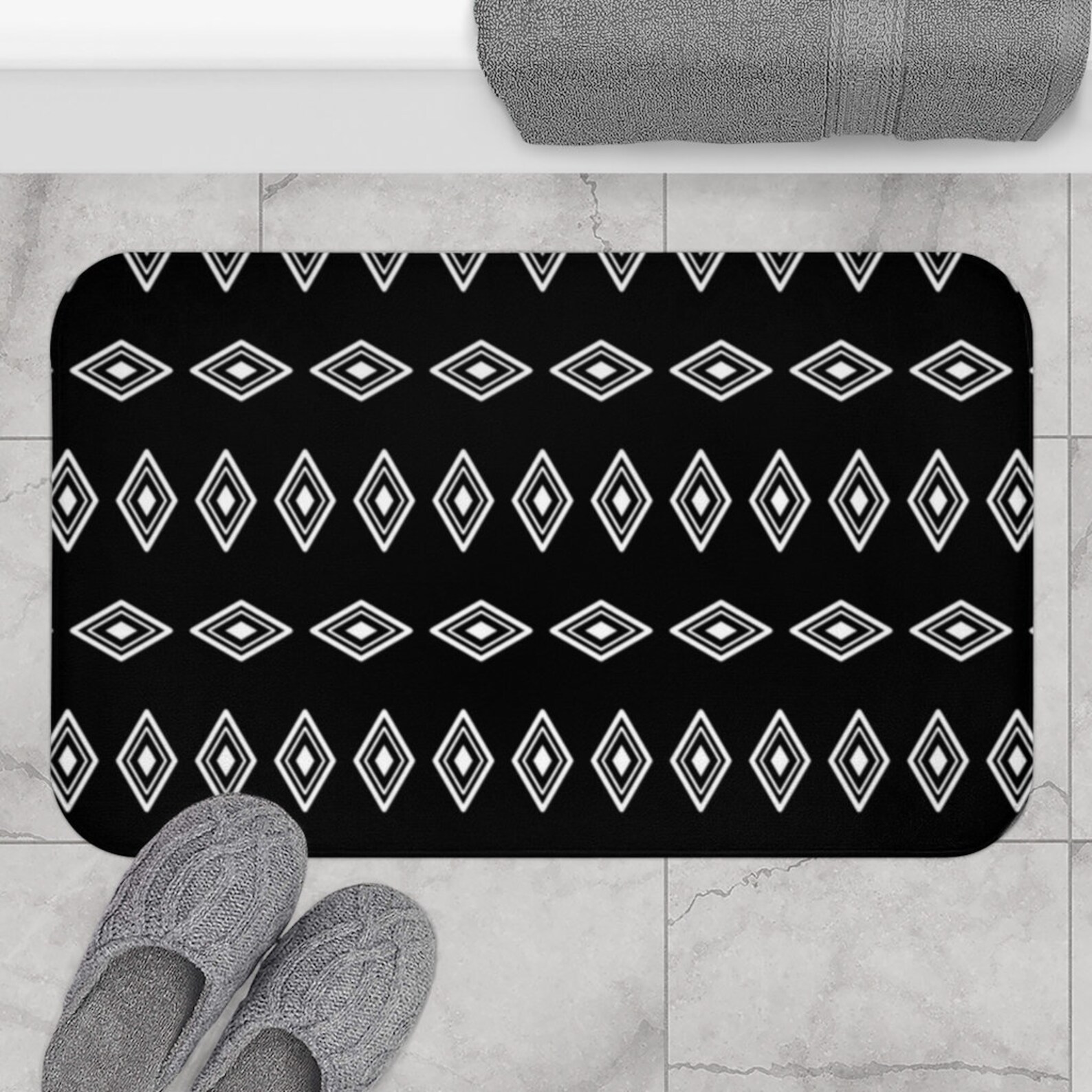 Tribal bath mat Black and white bath mat Geometric bath rug Etsy