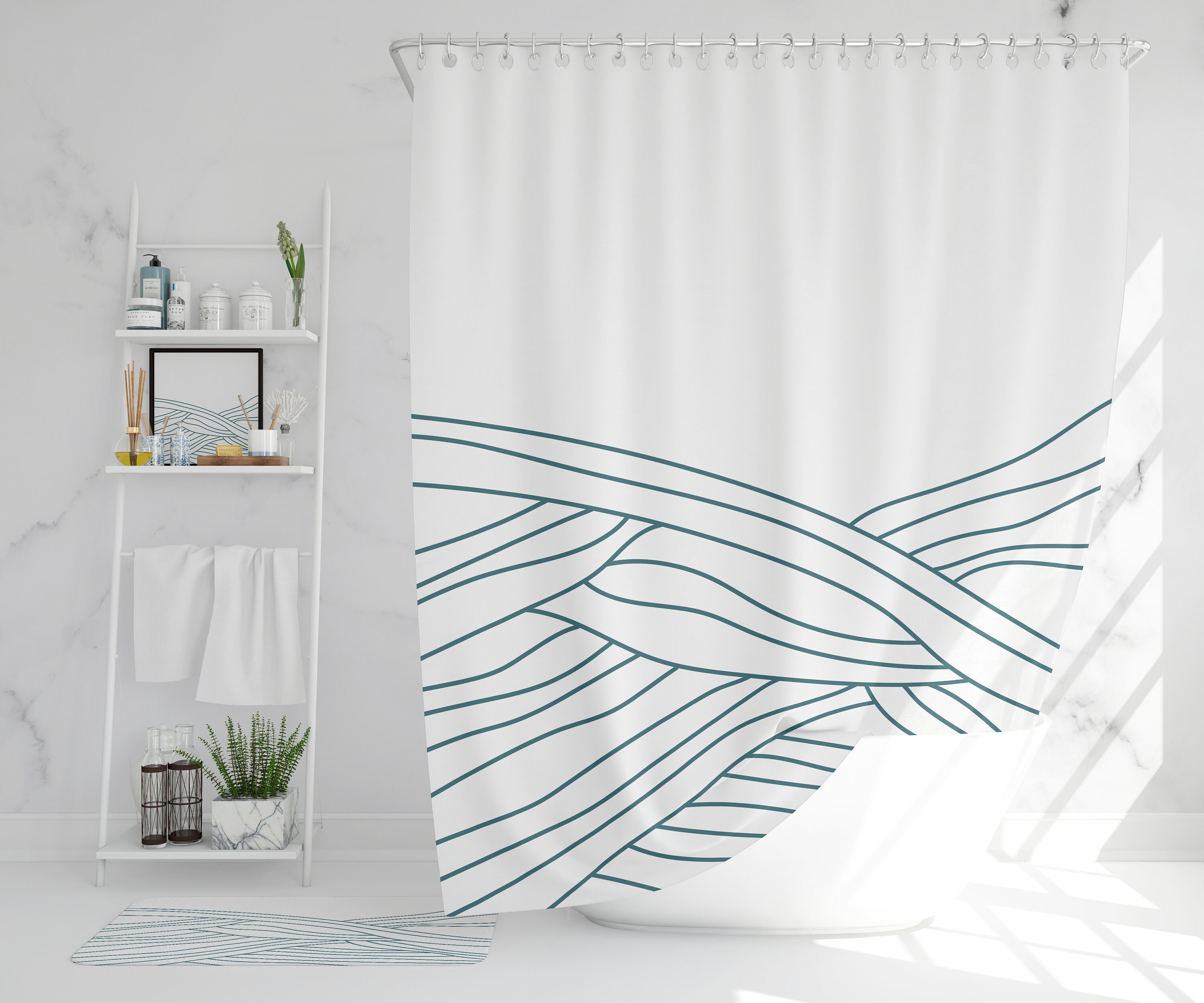 Minimal Line Art Shower Curtain Abstract Art Bath Curtains Etsy