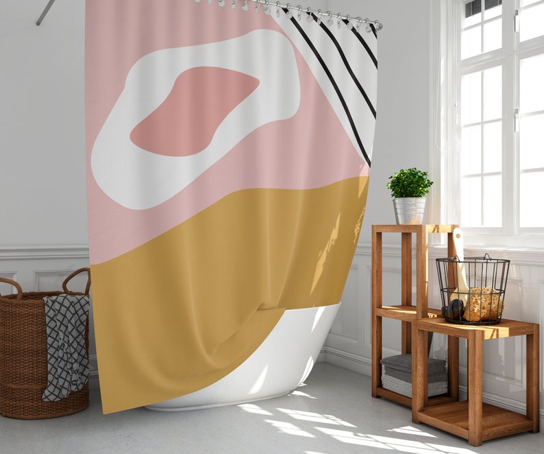 Yellow and pink shower curtain Modern shower curtains Long Etsy