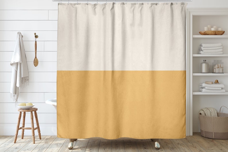 Beige and Yellow Shower Curtain Color Blocked Bath Curtains Etsy