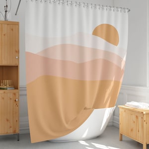 Boho shower curtain Landscape bath curtain Abstract art shower curtain set with hooks Pastel colors Aesthetic art printed-229