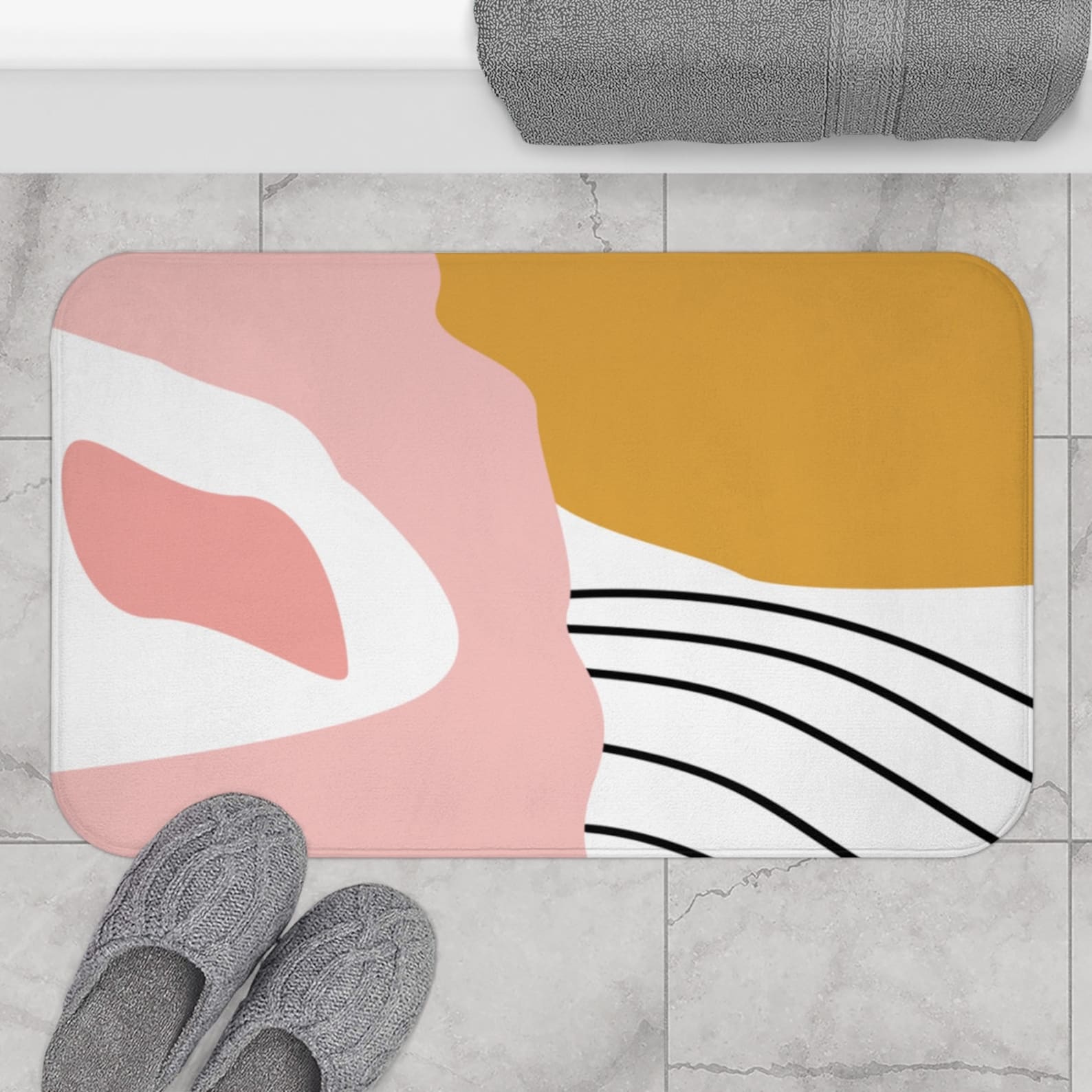 Pink and Yellow Bath Mat Modern Shower Mat Mustard Yellow | Etsy