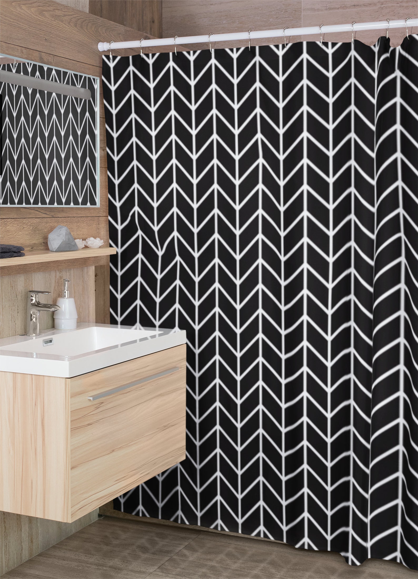 Herringbone Shower Curtain Black and White Shower Curtain Etsy