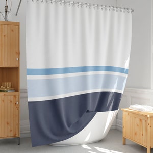 Blue shower curtain, Simple minimalist style, Striped, Extra long and standard size, Waterproof, Housewarming gift-7