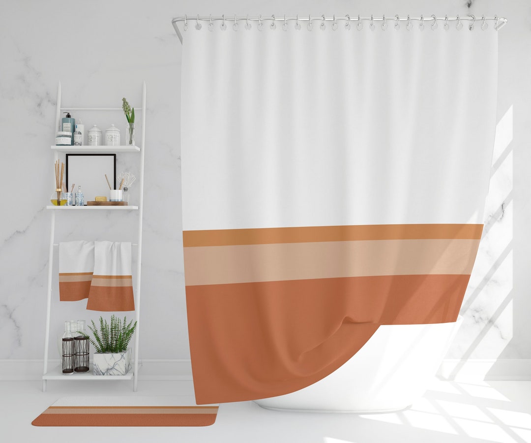 Burnt Orange Shower Curtain Simple Minimalist Style Striped Etsy