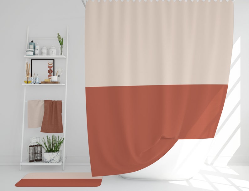 Terracotta Shower Curtain Earth Colors Bath Curtain Simple Etsy