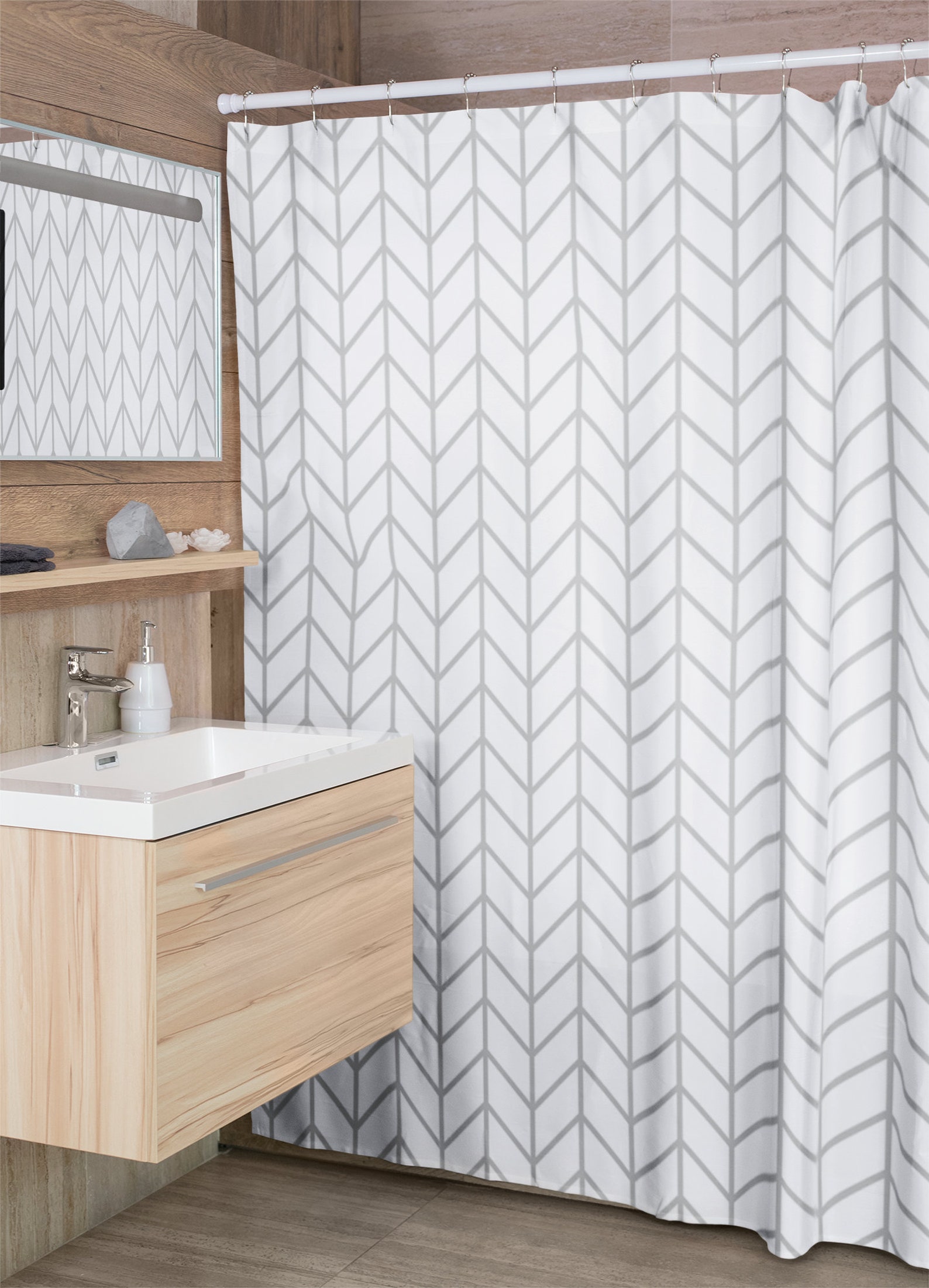 Herringbone Shower Curtain Grey and White Shower Curtain Etsy