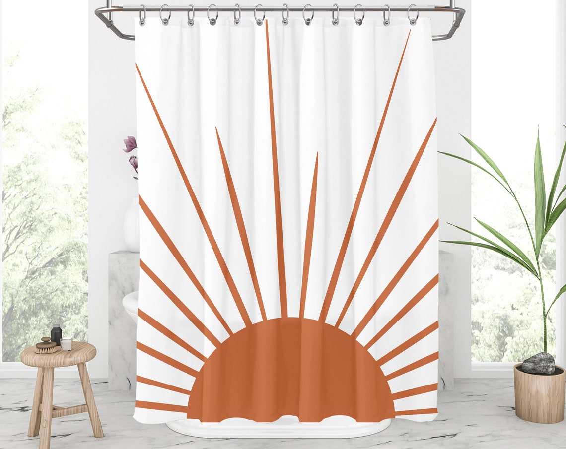 Boho Sun Shower Curtain Abstract Sunburst Shower Curtain Earth Etsy