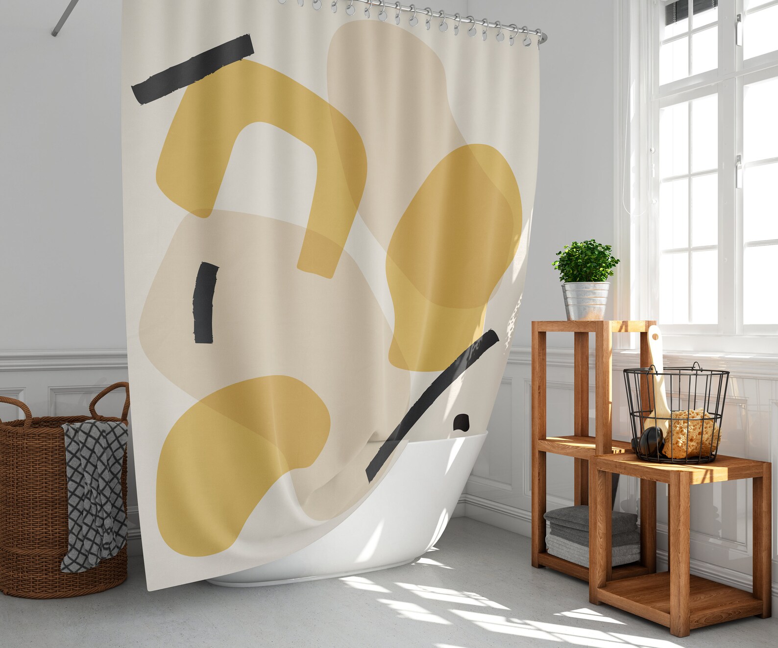Yellow and black shower curtain Abstract shower curtain Long Etsy