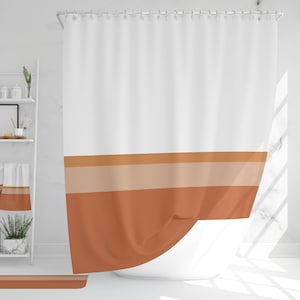 Burnt Orange Striped Shower Curtain: Minimalist Waterproof Bathroom Decor