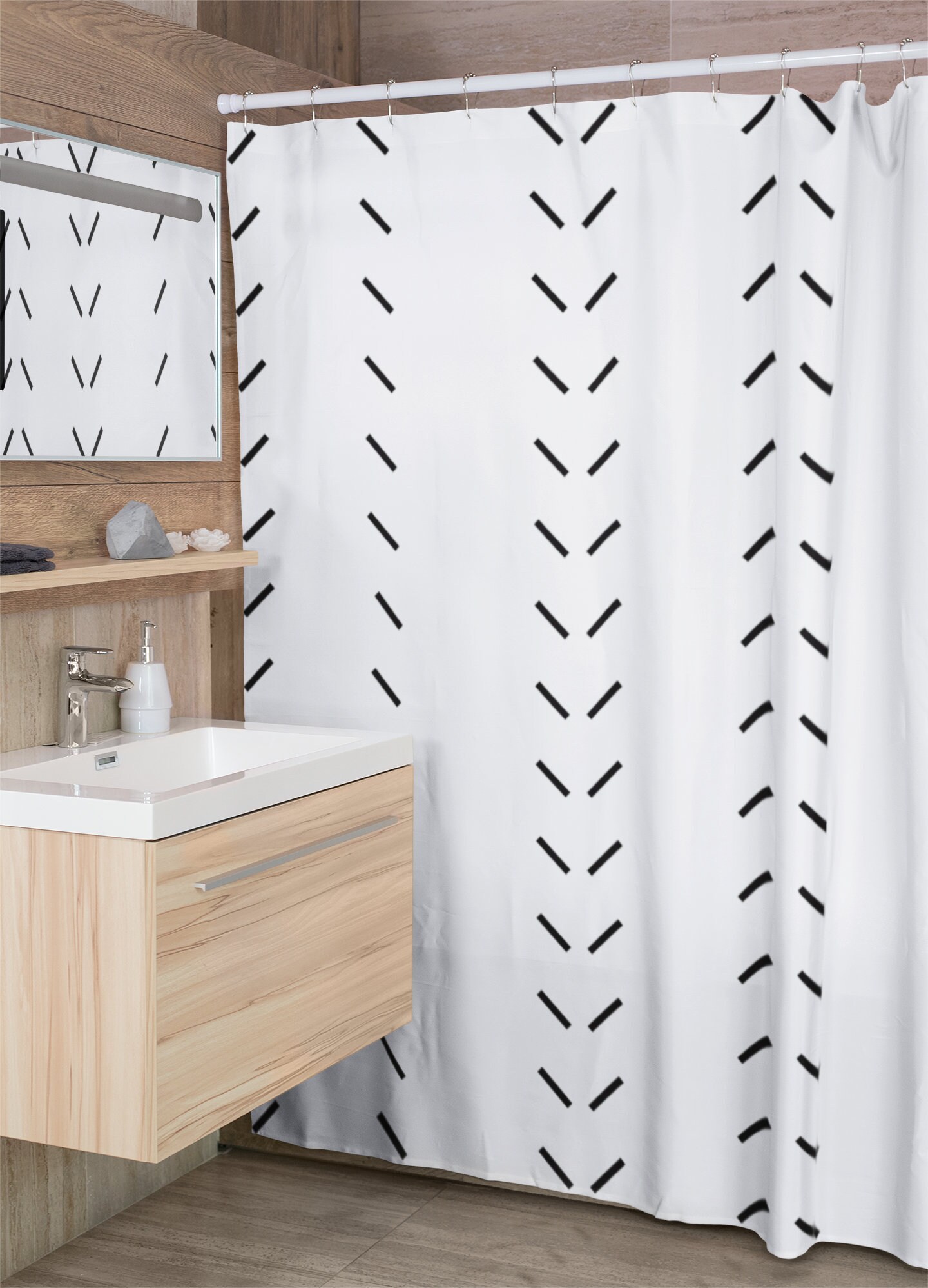 Zwartwit douchegordijn Boho badgordijn Geometrische Etsy Nederland