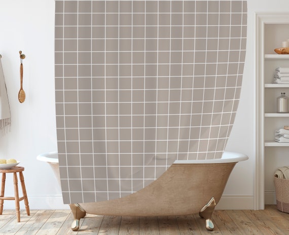 Taupe Shower Curtain Grid Check Bath, Bathroom Shower Curtain Sizes