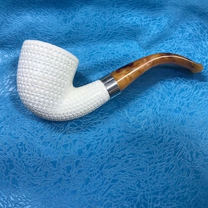 Silver ringed lattice block meerschaum pipe from turkey